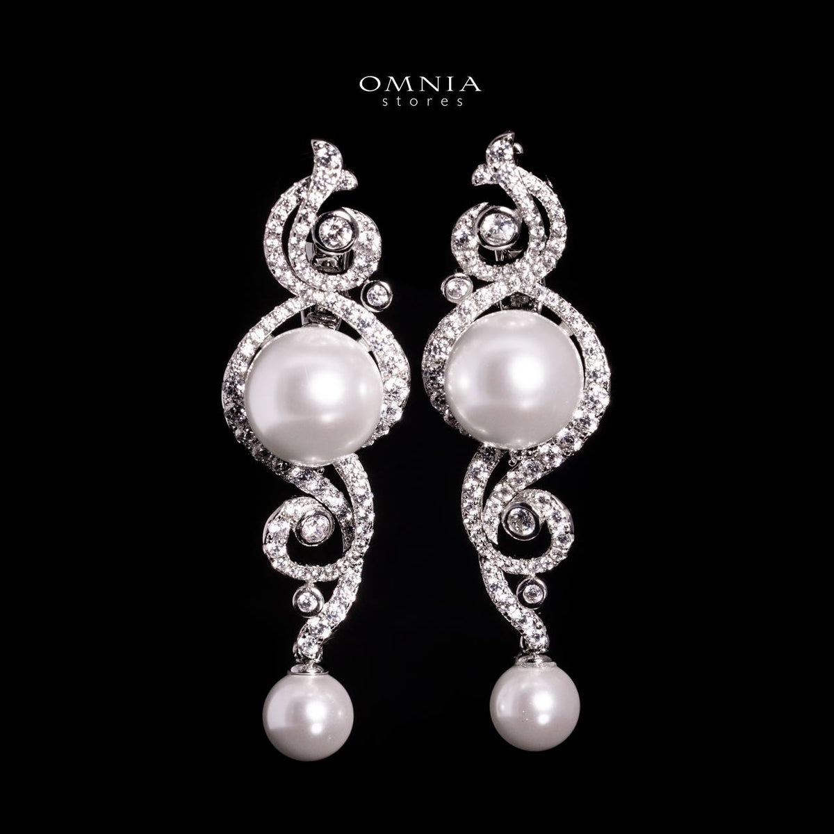 Omnia Naira Silver Pearl Drop Earrings In 925 Silver With High Quality Lab Crafted Stones - OMNIASTORES UAE