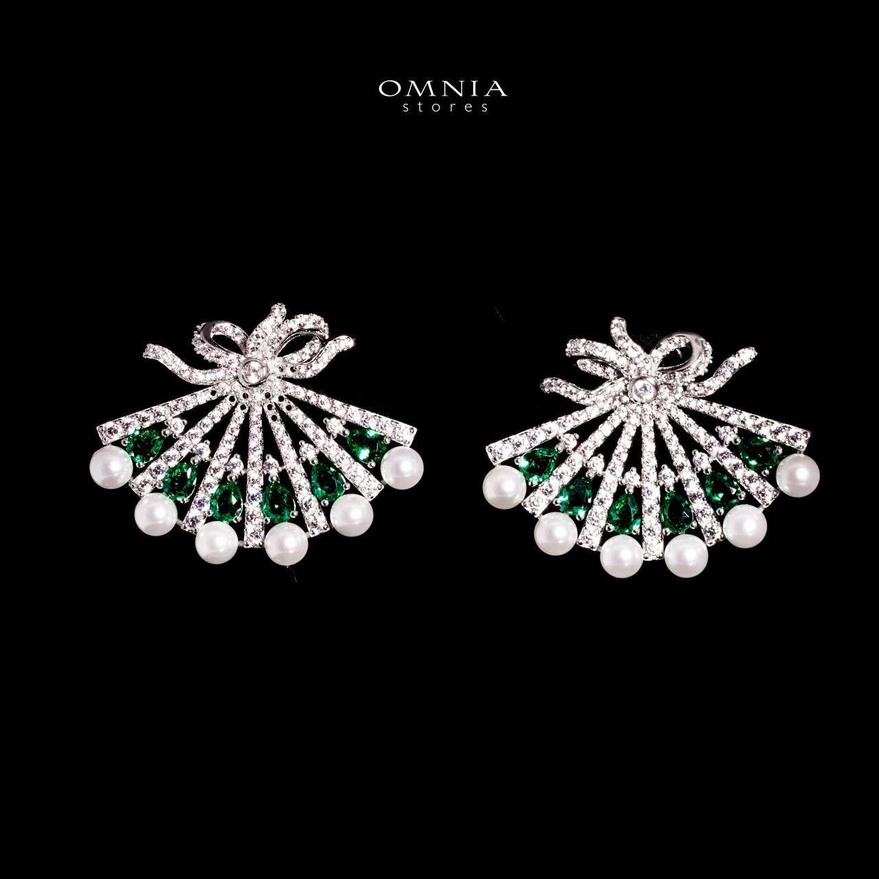 Omnia Azra Pearl White and Green Earrings With High Quality Certified Lab Crafted Stones In 925 Silver - OMNIASTORES UAE