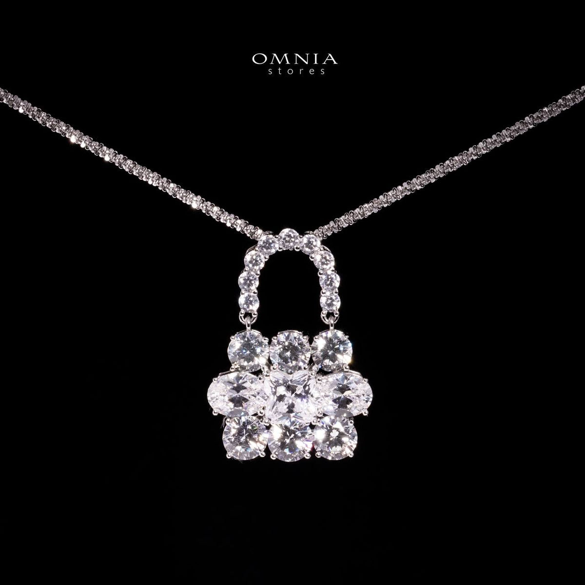 Omnia Aila White Lock Design Necklace In 925 Silver With High Quality Lab Crafted Stones - OMNIASTORES UAE