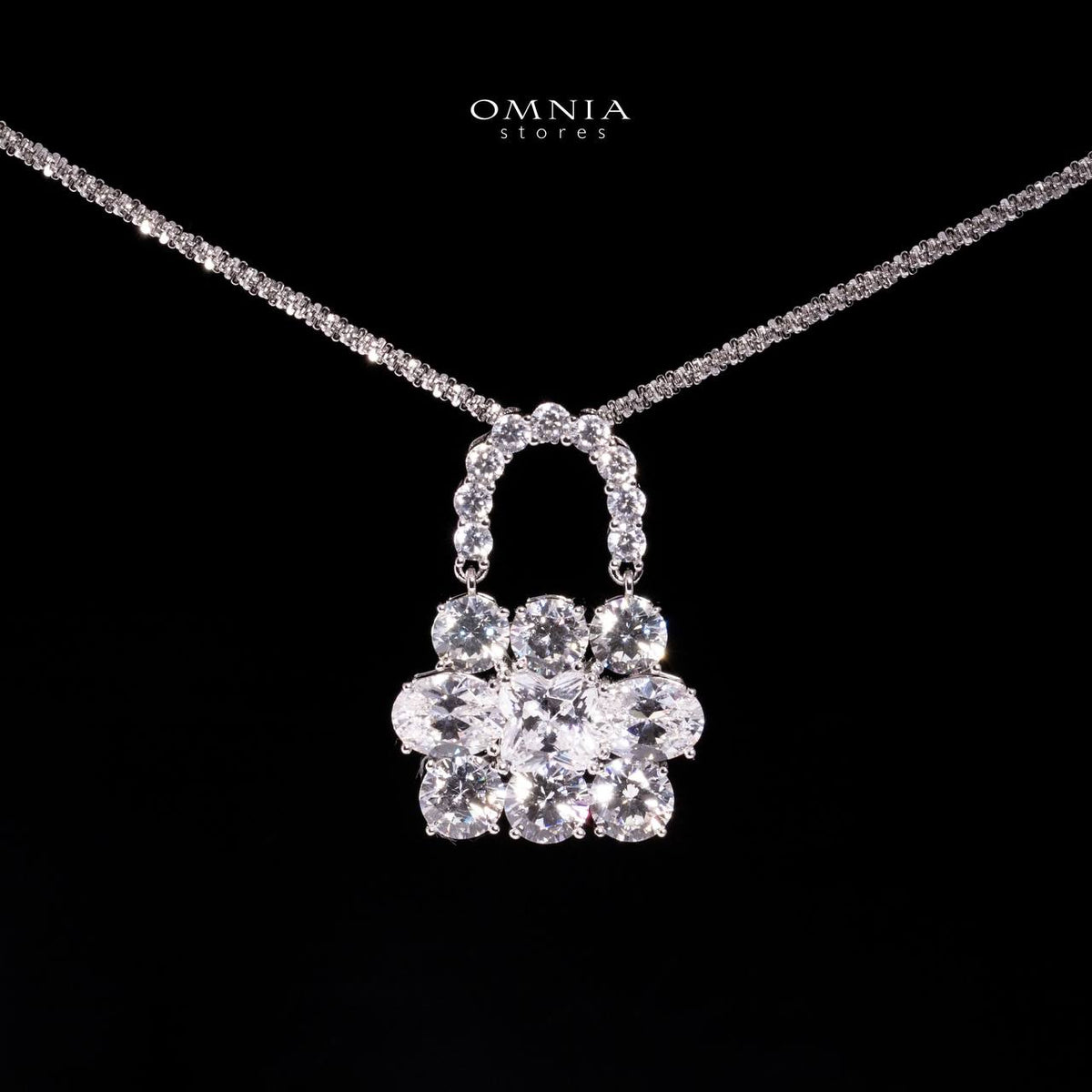 Omnia Aila White Lock Design Necklace In 925 Silver With High Quality Lab Crafted Stones - OMNIASTORES UAE