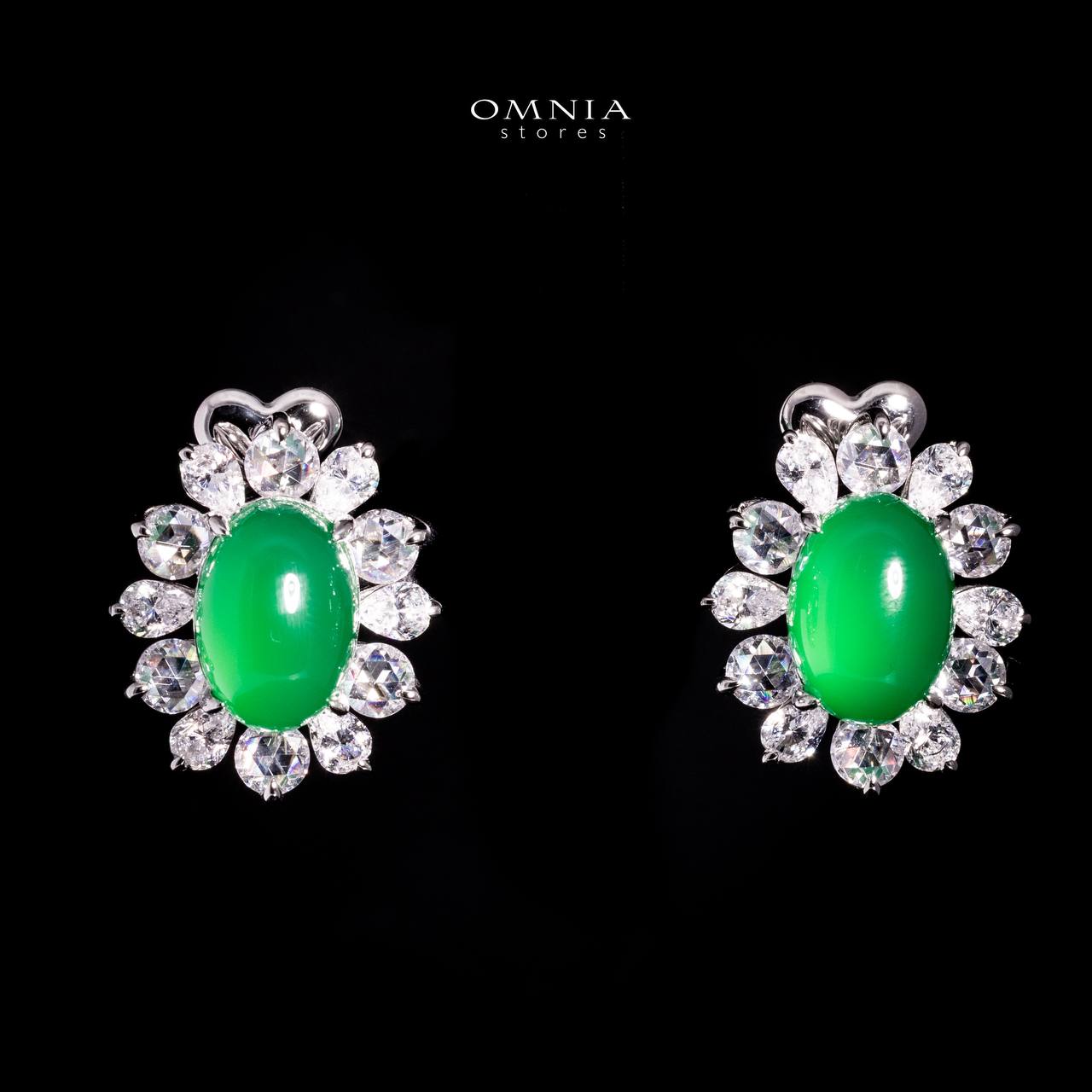 Omnia Dina White and Green Floral Stud Earrings In 925 Silver With High Quality Lab Crafted Stones - OMNIASTORES UAE