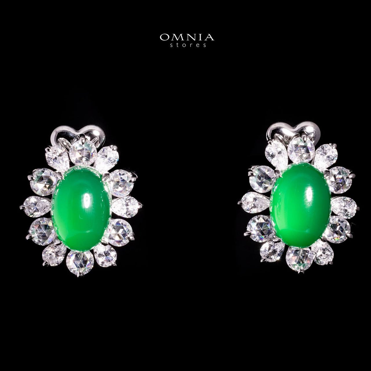 Omnia Dina White and Green Floral Stud Earrings In 925 Silver With High Quality Lab Crafted Stones - OMNIASTORES UAE
