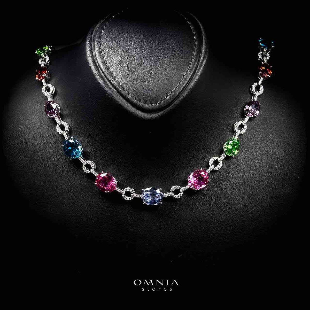 Omnia Reina Multi Color Necklace In 925 Silver With High Quality Lab Crafted Stones 46CM - OMNIASTORES UAE