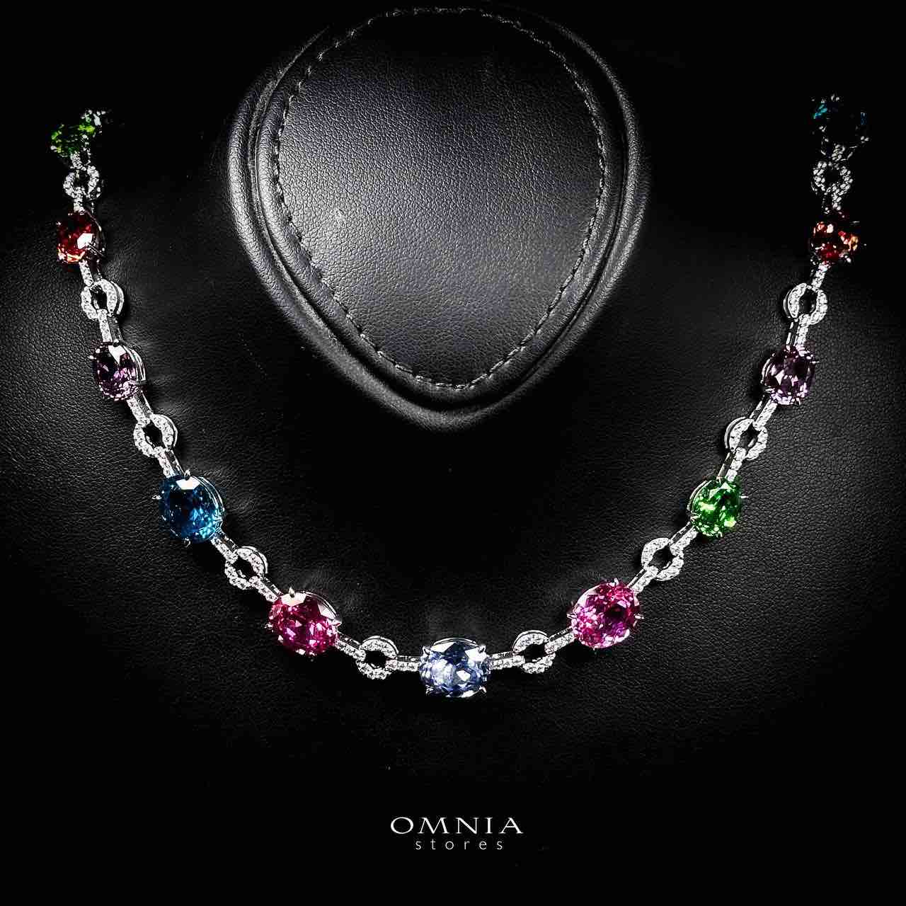 Omnia Reina Multi Color Necklace In 925 Silver With High Quality Lab Crafted Stones 43CM - OMNIASTORES UAE