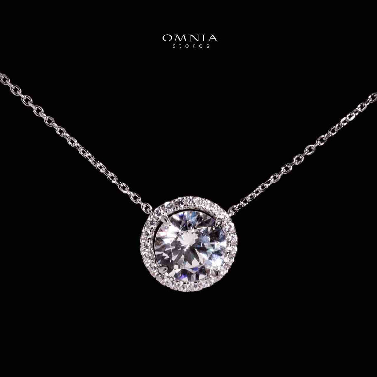 Omnia Reya White Round Pendant Necklace With High Quality Lab Crafted Stones In 925 Silver - OMNIASTORES UAE