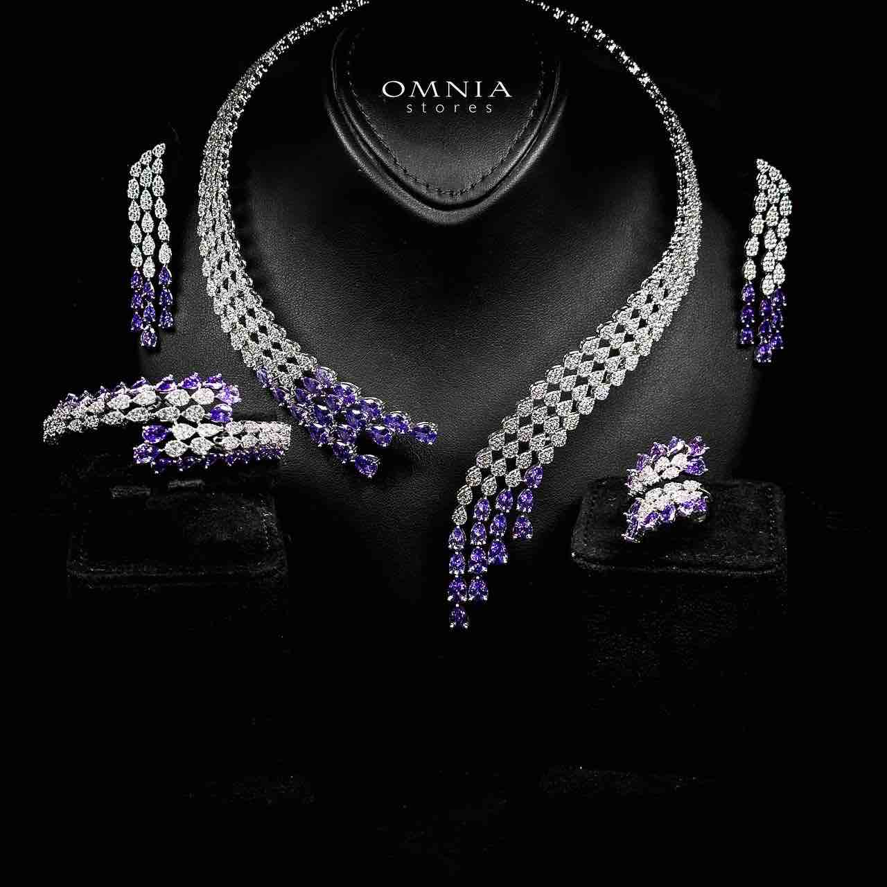 Omnia Amrah Luxury Bridal White and Purple Full Set in High Quality Zircon Stone Rhodium Plated - OMNIASTORES UAE