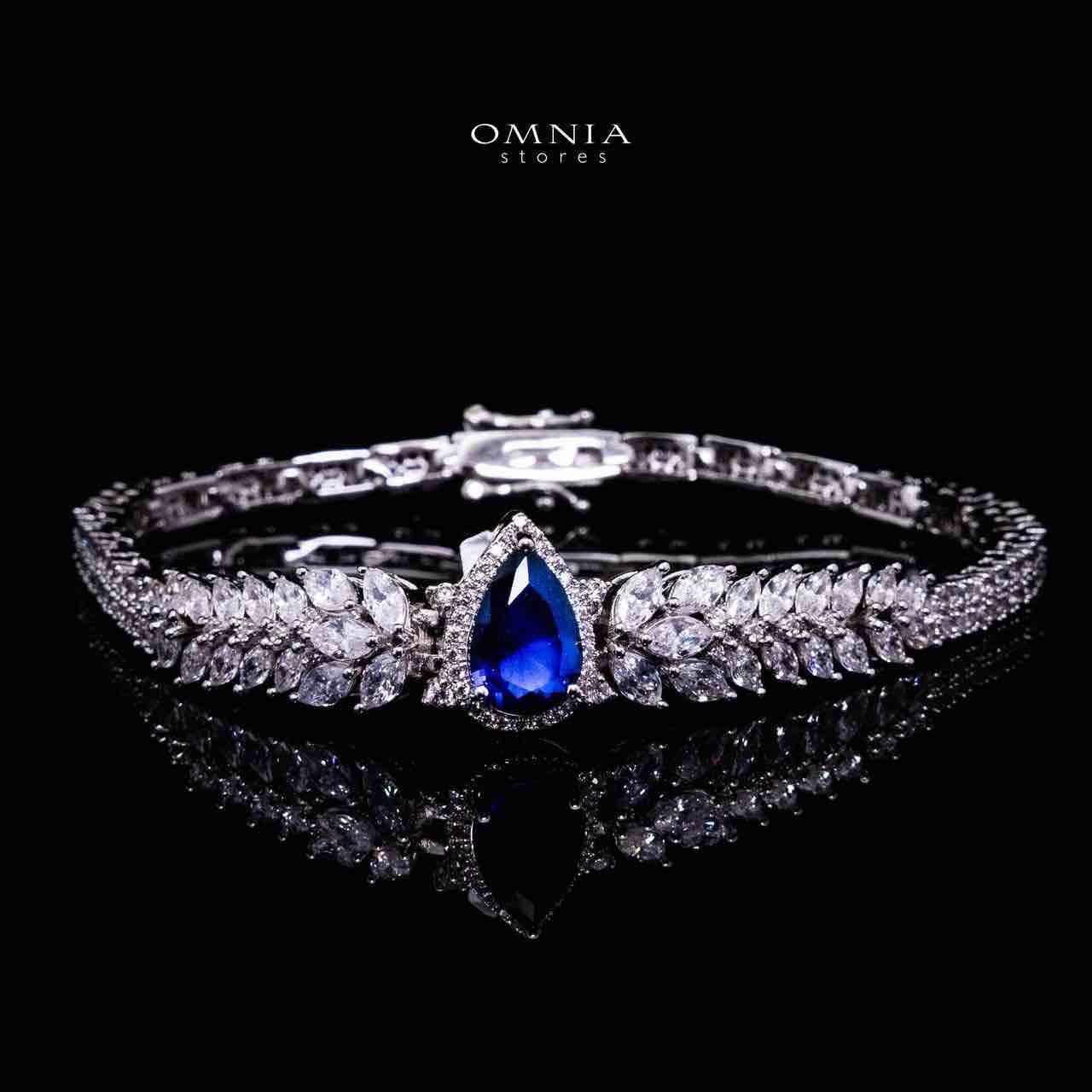 Omnia Aamira Teardrop-Design Bridal Navy Blue Full Set with High-Quality Zircon Stones in Rhodium-Plated Finish - OMNIASTORES UAE