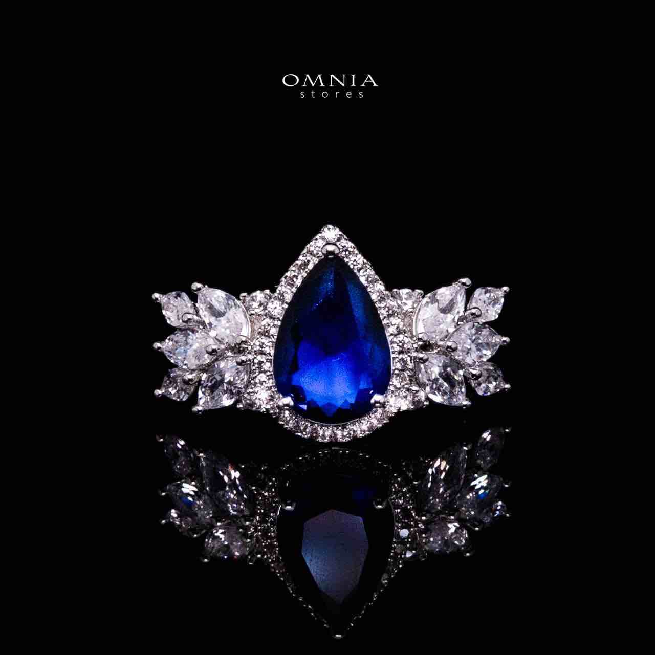 Omnia Aamira Teardrop-Design Bridal Navy Blue Full Set with High-Quality Zircon Stones in Rhodium-Plated Finish - OMNIASTORES UAE