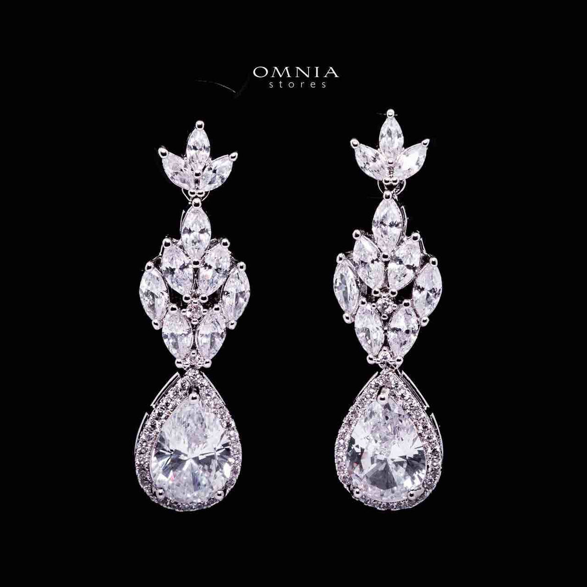 Omnia Aamira Teardrop-Design Bridal Crystal White Full Set with High-Quality Zircon Stones in Rhodium-Plated Finish (16cm Size 7 only available in KSA) - OMNIASTORES UAE