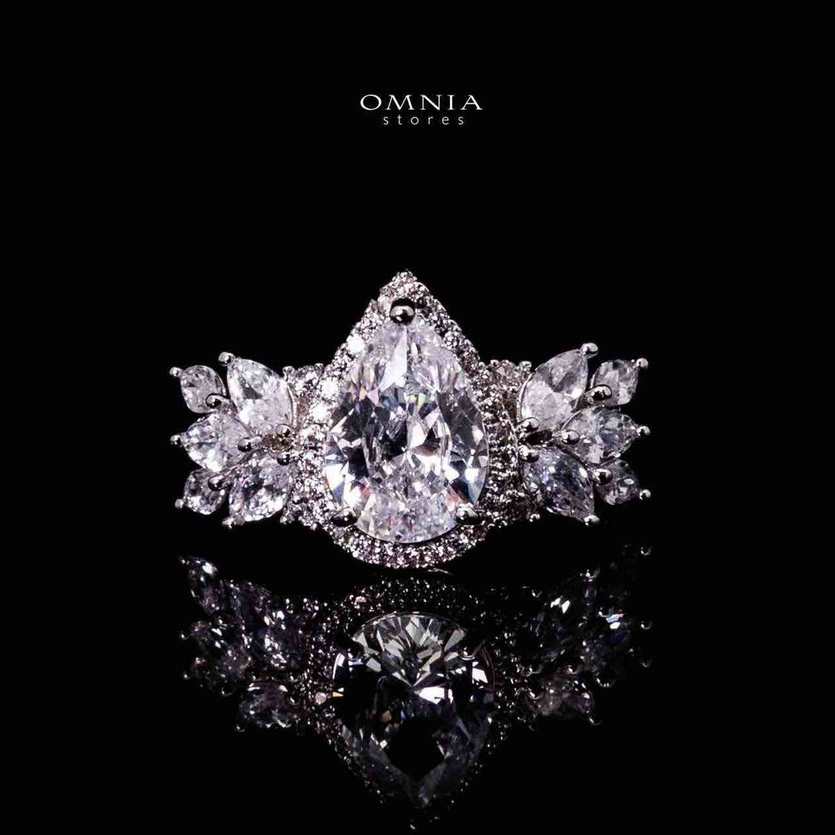 Omnia Aamira Teardrop-Design Bridal Crystal White Full Set with High-Quality Zircon Stones in Rhodium-Plated Finish (16cm Size 7 only available in KSA) - OMNIASTORES UAE