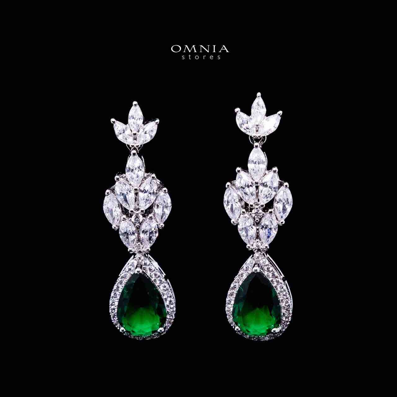 Omnia Aamira Teardrop-Design Bridal Crystal Emerald Green Full Set with High-Quality Zircon Stones in Rhodium-Plated Finish - OMNIASTORES UAE