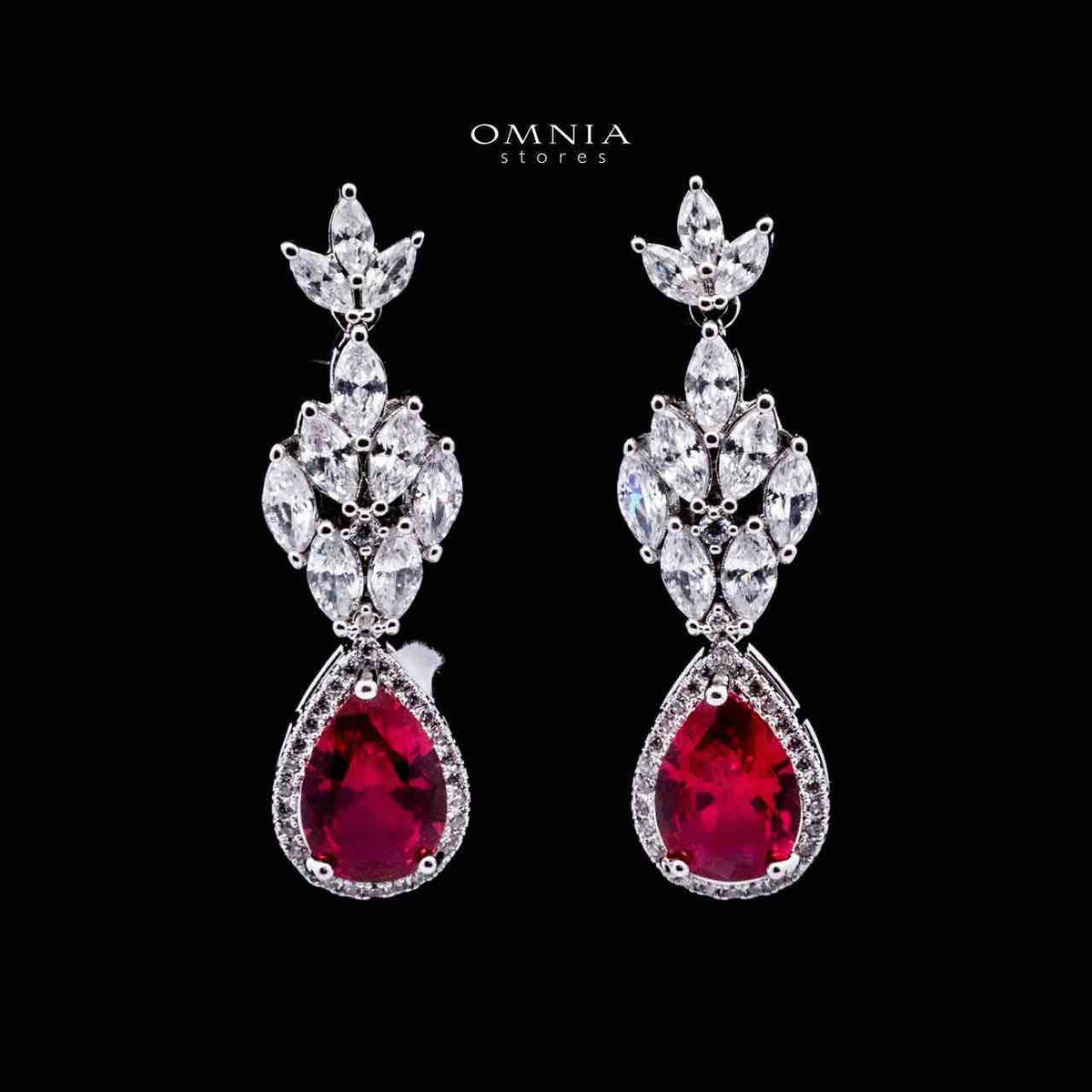 Omnia Aamira Teardrop-Design Bridal Red Full Set with High-Quality Zircon Stones in Rhodium-Plated Finish (Size 18cm Ring Size 7 Only available in KSA) - OMNIASTORES UAE