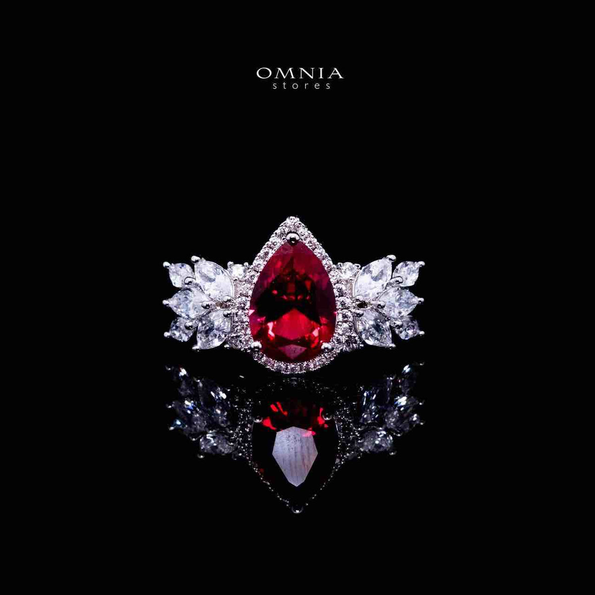 Omnia Aamira Teardrop-Design Bridal Red Full Set with High-Quality Zircon Stones in Rhodium-Plated Finish (Size 18cm Ring Size 7 Only available in KSA) - OMNIASTORES UAE