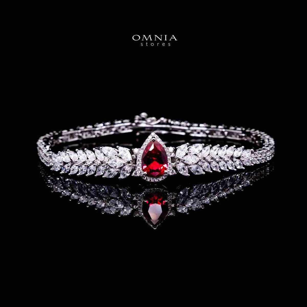 Omnia Aamira Teardrop-Design Bridal Red Full Set with High-Quality Zircon Stones in Rhodium-Plated Finish (Size 18cm Ring Size 7 Only available in KSA) - OMNIASTORES UAE