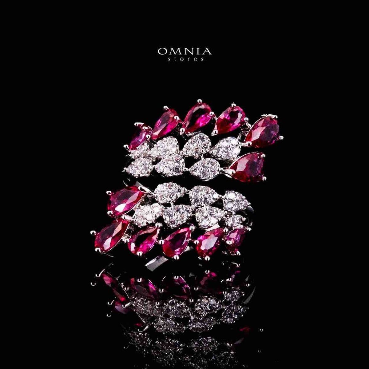 Omnia Amrah Luxury Bridal Red Full Set in High Quality Zircon Stone Rhodium Plated