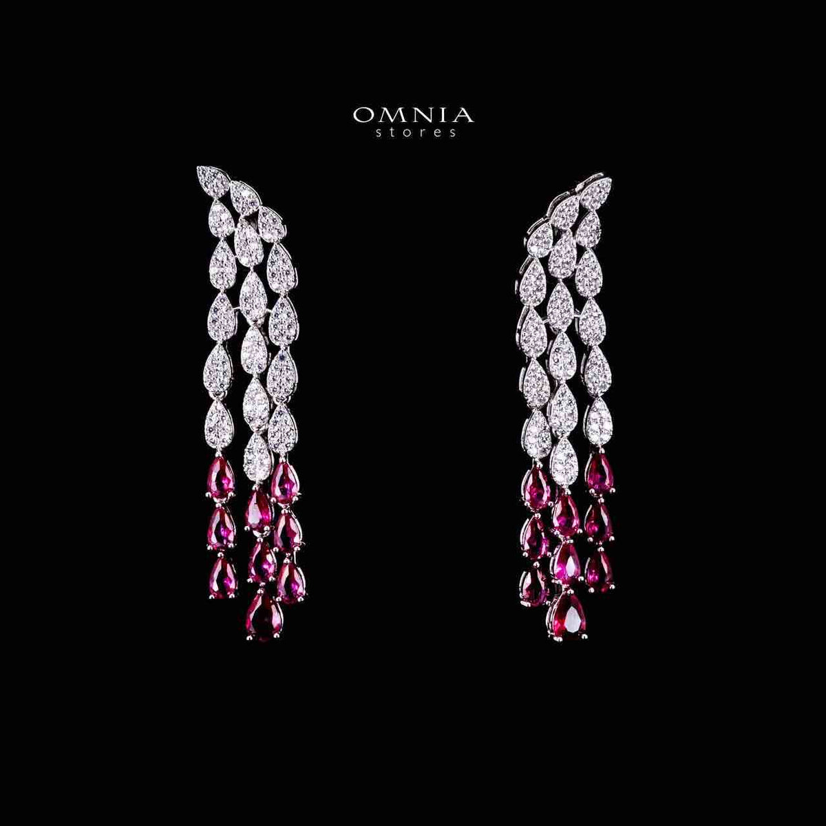 Omnia Amrah Luxury Bridal Red Full Set in High Quality Zircon Stone Rhodium Plated