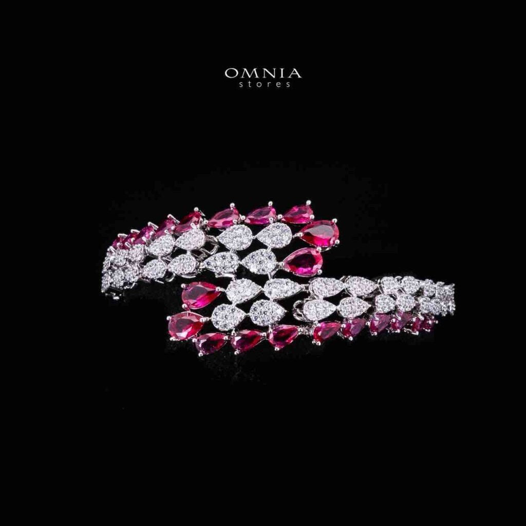 Omnia Amrah Luxury Bridal Red Full Set in High Quality Zircon Stone Rhodium Plated