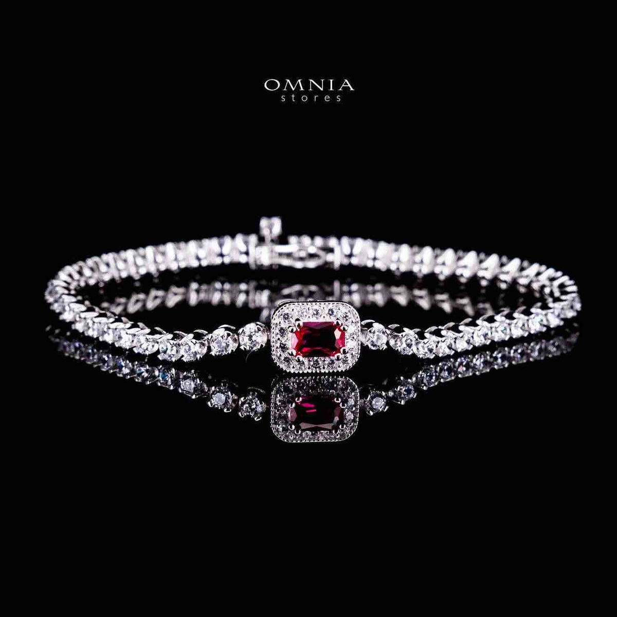 Omnia Zyrah Red Silver Bracelet in 925 Silver High Quality Simulated Diamonds - OMNIASTORES UAE