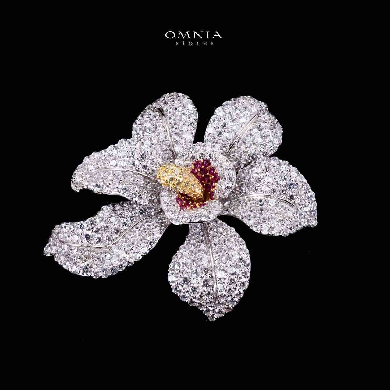 Omnia Fatina Red and Gold Flower Brooch  in 925 Silver High Quality Simulated Diamond Stones - OMNIASTORES UAE
