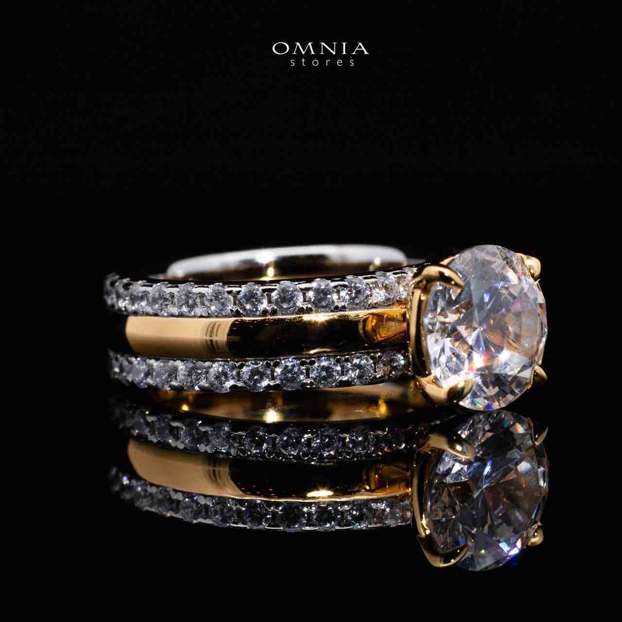 Omnia Zaira White and Gold Ring With High Quality Certified Lab Crafted Stones In 925 Silver - OMNIASTORES UAE