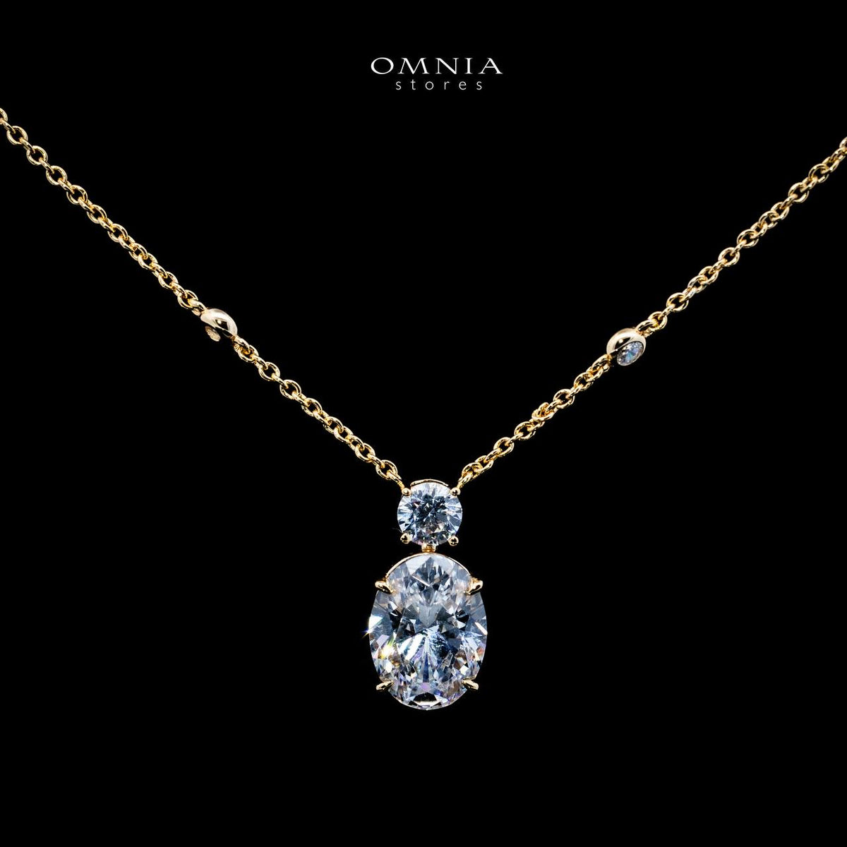 Omnia Eifa Gold Pendant Necklace With High Quality Certified Lab Crafted Stones In 925 Silver 51cm - OMNIASTORES UAE