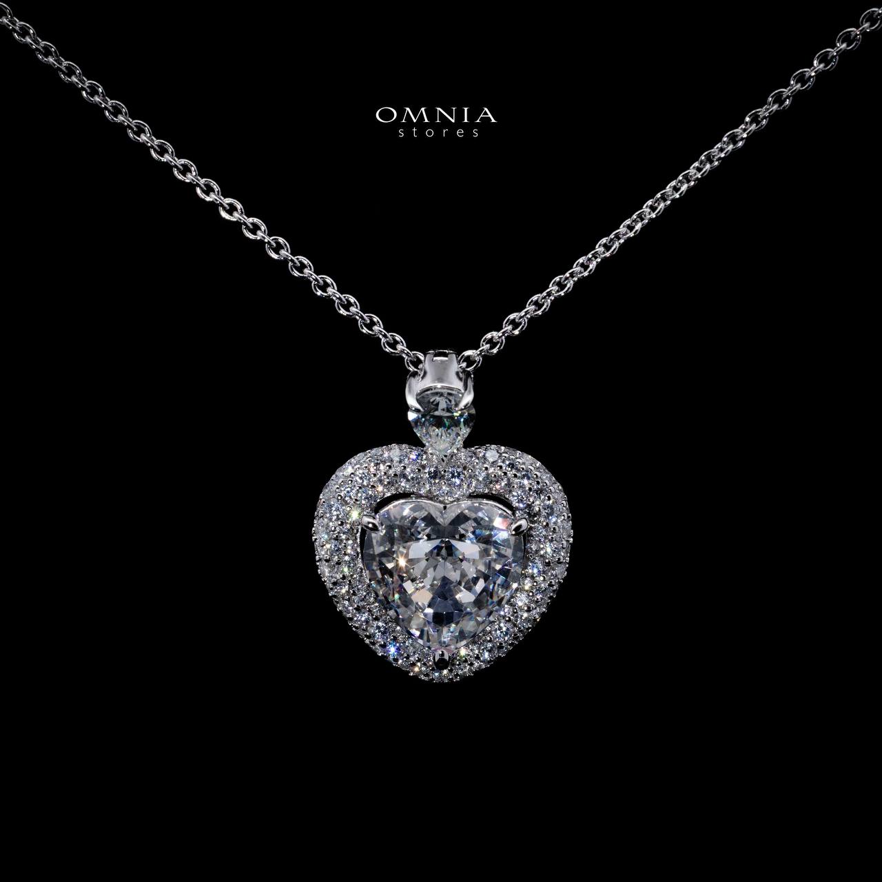 Omnia Amela White Heart Pendant Necklace With High Quality Certified Lab Crafted Stones In 925 Silver - OMNIASTORES UAE