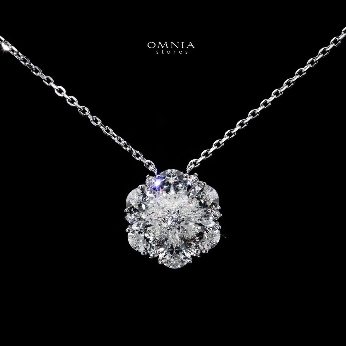 Omnia Yosra White Floral Pendant Necklace With High Quality Certified Lab Crafted Stones In 925 Silver - OMNIASTORES UAE
