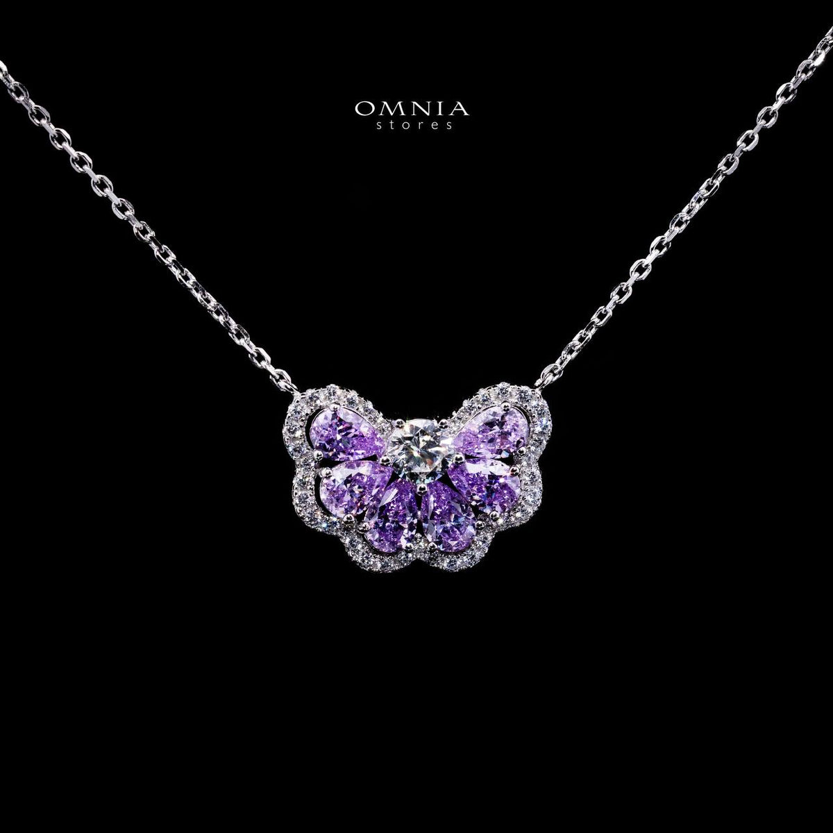 Omnia Minsa White and Purple Floral Pendant Necklace With High Quality Certified Lab Crafted Stones In 925 Silver - OMNIASTORES UAE