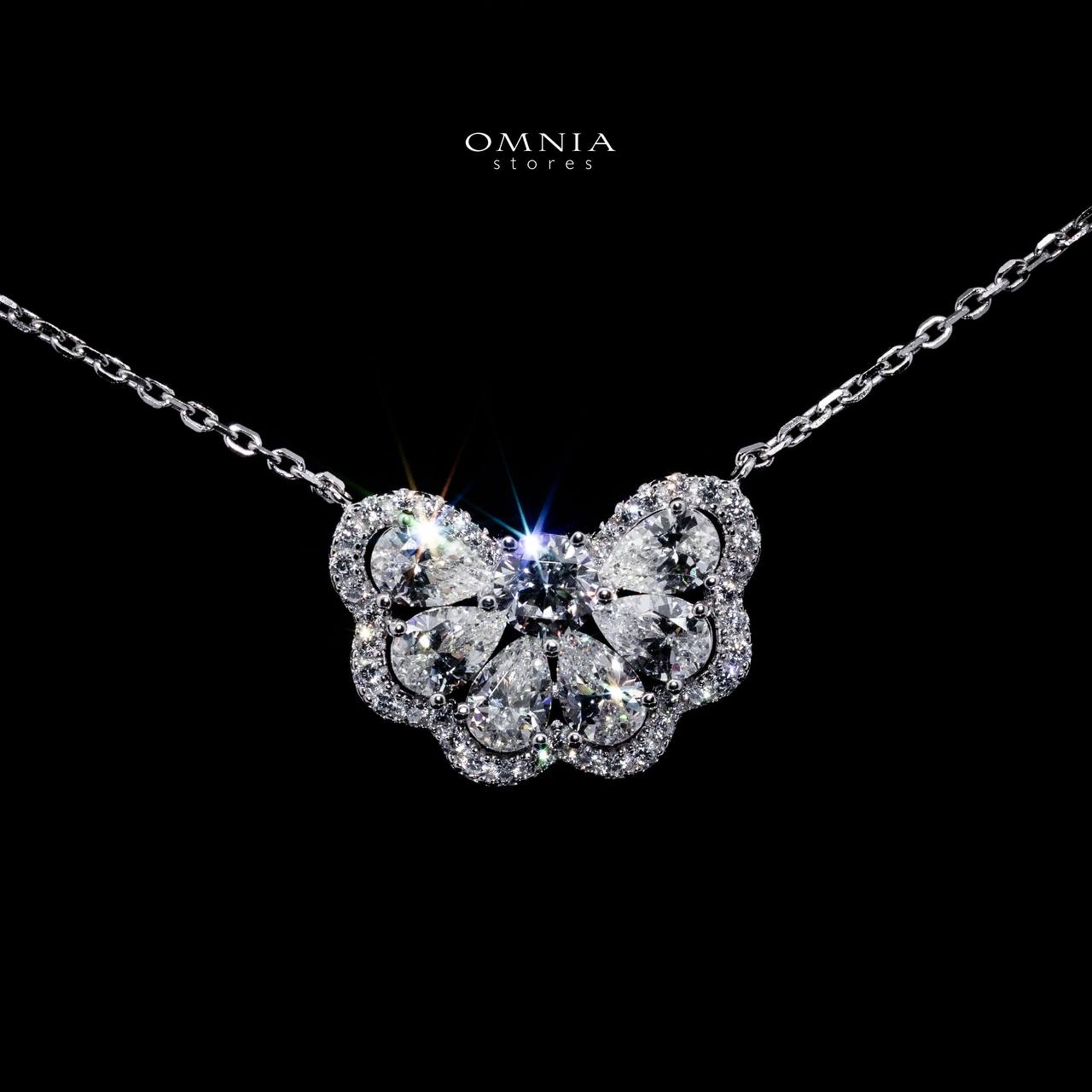 Omnia Minsa White Floral Pendant Necklace With High Quality Certified Lab Crafted Stones In 925 Silver - OMNIASTORES UAE