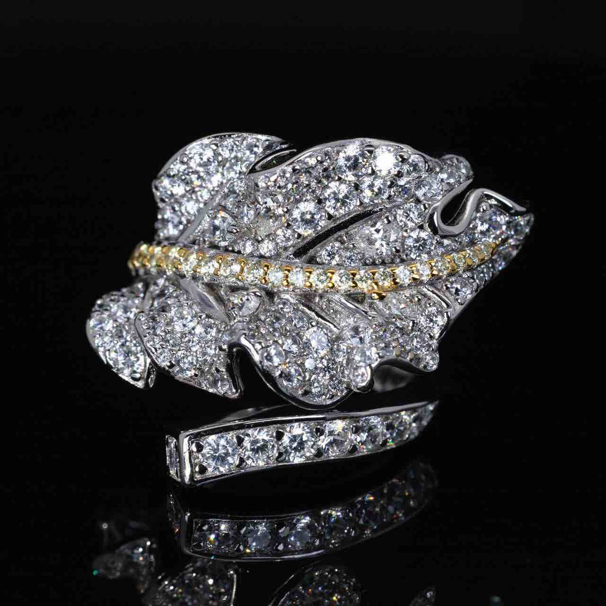 Omnia Ayah White Leaf Ring With High Quality Certified Lab Crafted Stones In 925 Silver - OMNIASTORES UAE