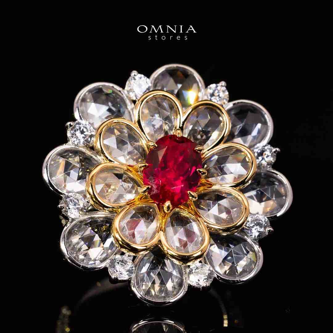 Omnia Alsha White and Gold Floral Ring With High Quality Certified Lab Crafted Stones In 925 Silver - OMNIASTORES UAE