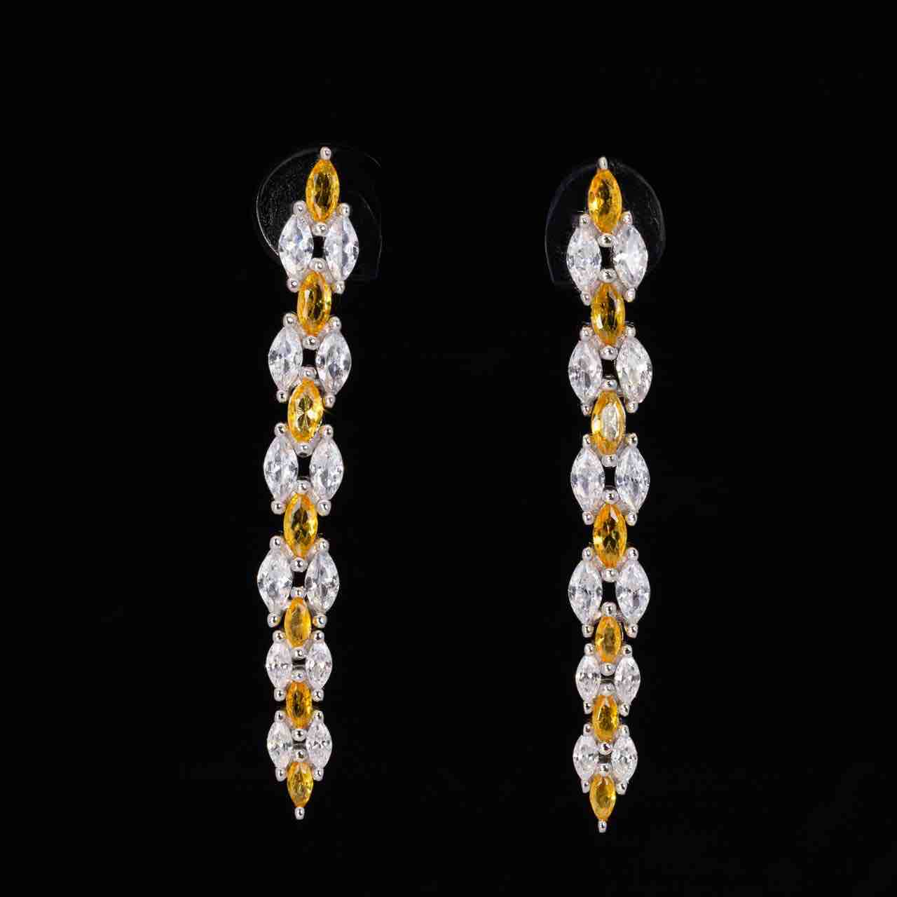 Omnia Aila White and Yellow Drop Earrings With High Quality Simulated Diamonds In 925 Silver - OMNIASTORES UAE