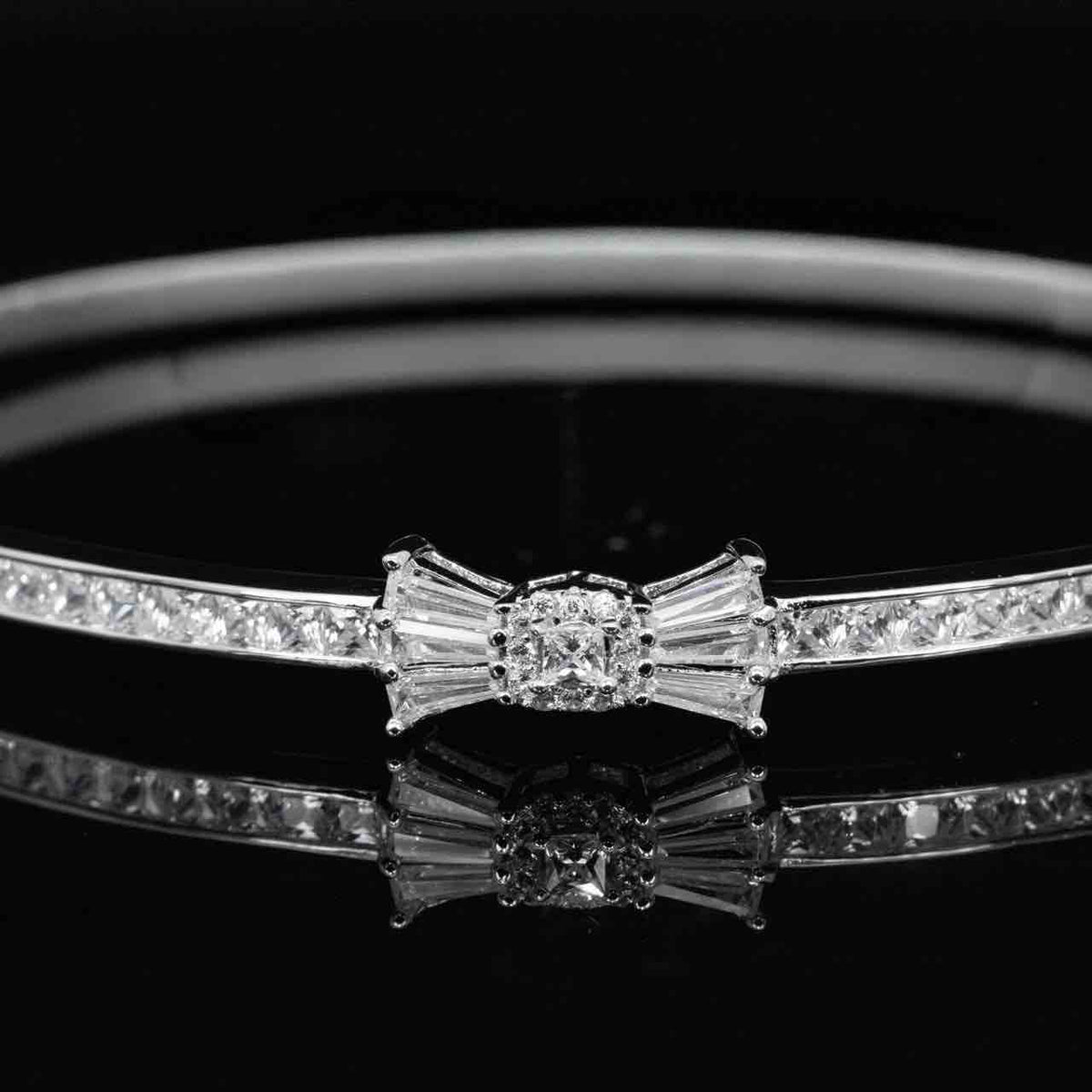 Omnia Faria White Bangle With High Quality Simulated Diamonds In 925 Silver - OMNIASTORES UAE