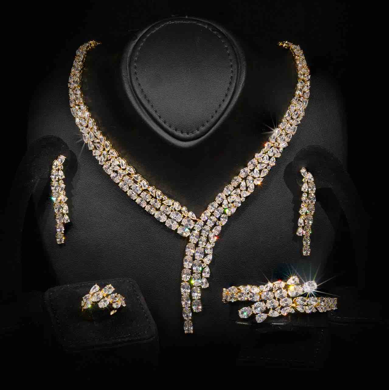 Omnia Millie Gold Luxury Bridal Full Set in High Quality Zircon Stone in Rhodium Plated - OMNIASTORES UAE
