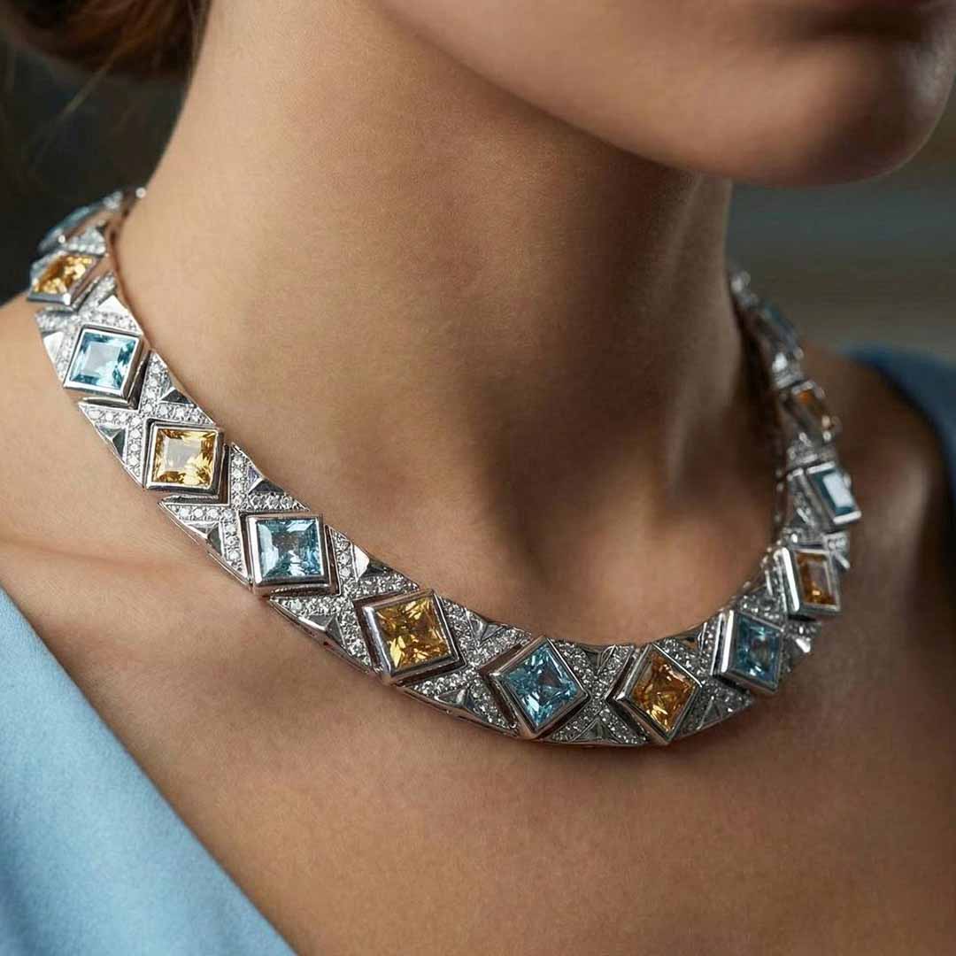 Omnia Parnaz Multi Color Necklace In 925 Silver Certified High Quality Lab Crafted Stones - OMNIASTORES UAE