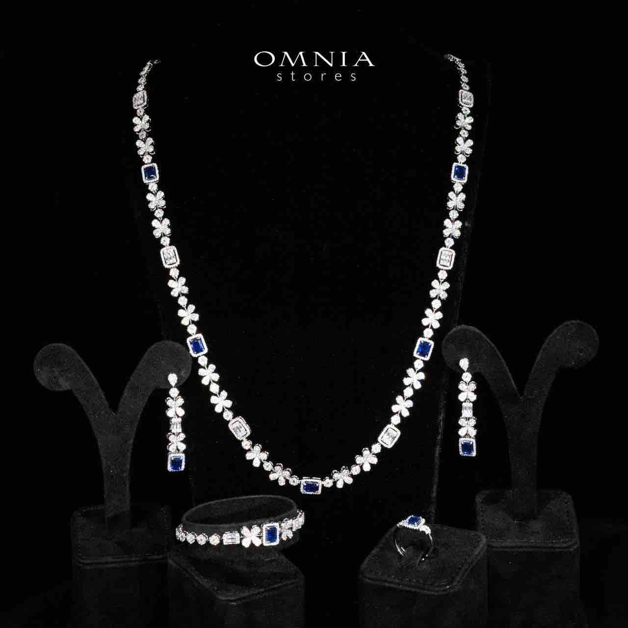 Omnia Reyna Blue Luxury Bridal Long Chain Full Set in High Quality Zircon Stone Rhodium Plated - OMNIASTORES UAE