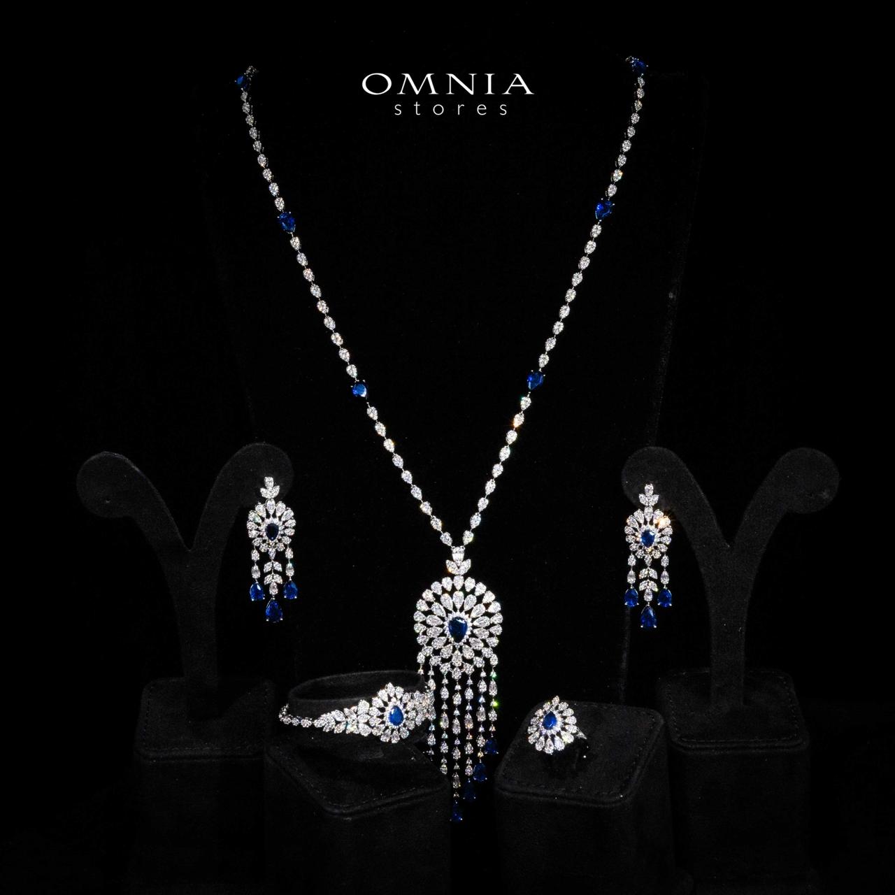 Omnia Lisa Blue Luxury Bridal Long Chain Full Set in High Quality Zircon Stone Rhodium Plated - OMNIASTORES UAE