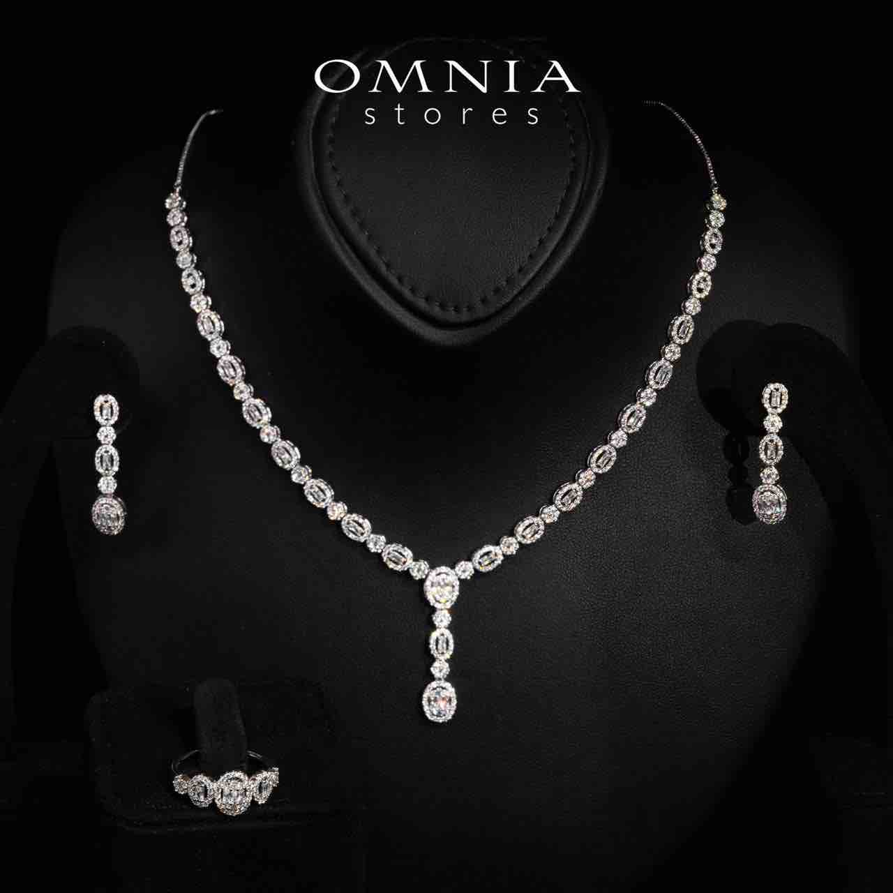 Omnia Sally White Necklace, Earrings and Ring Set in High Quality Rhodium Plated Zircon Stones - OMNIASTORES UAE