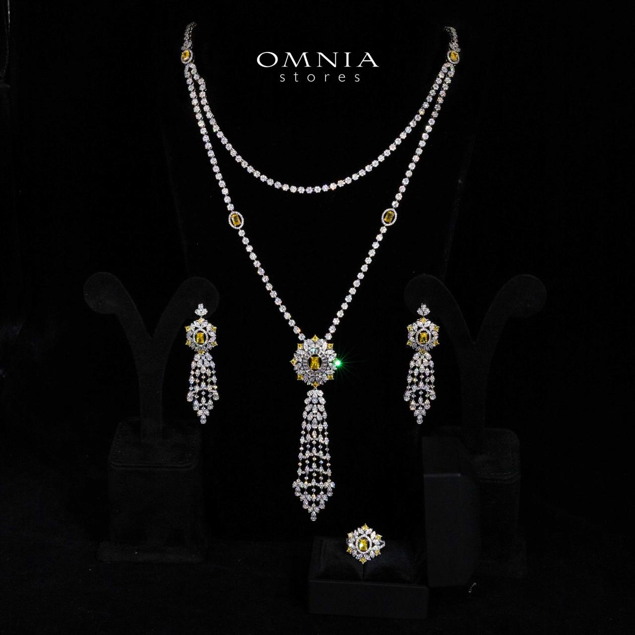 Omnia Ola Dark Yellow Bridal Long chain Set Accessories in High Quality Zircon Stone Rhodium Plated - OMNIASTORES UAE