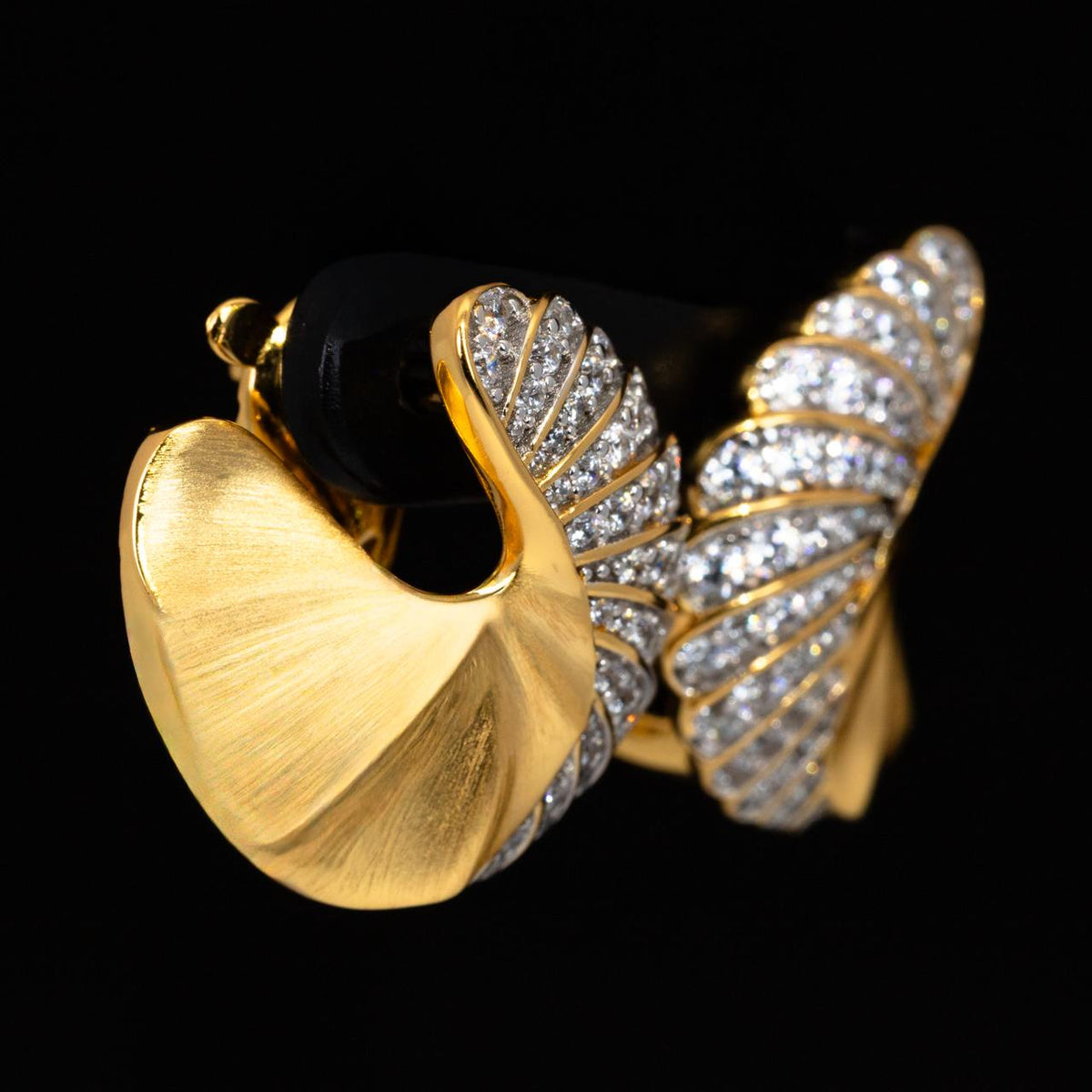 Omnia Zylah Gold Clip Earrings With High Quality Simulated Diamonds In 925 Silver - OMNIASTORES UAE