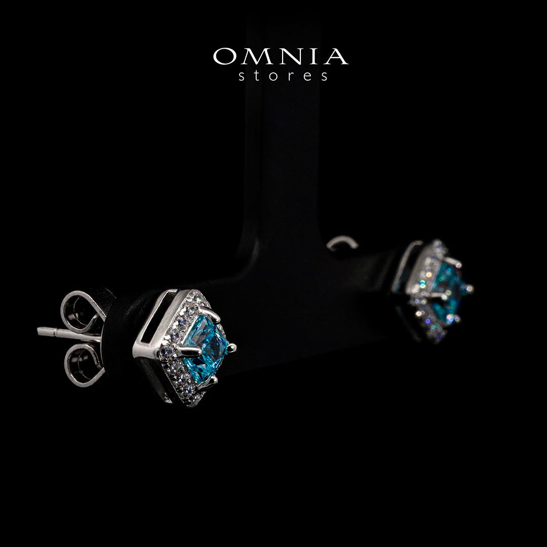 Omnia Firza Sky Blue Square Earrings With High Quality Simulated Diamonds In 925 Silver - OMNIASTORES UAE