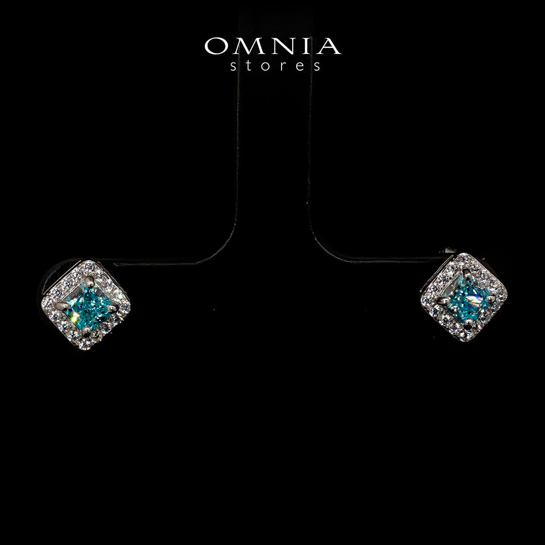 Omnia Firza Sky Blue Square Earrings With High Quality Simulated Diamonds In 925 Silver - OMNIASTORES UAE