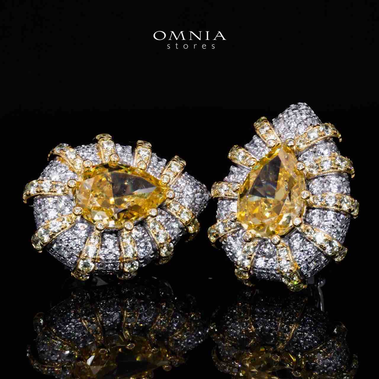 Omnia Zaila Yellow Clip Earrings With High Quality Simulated Diamonds In 925 Silver - OMNIASTORES UAE