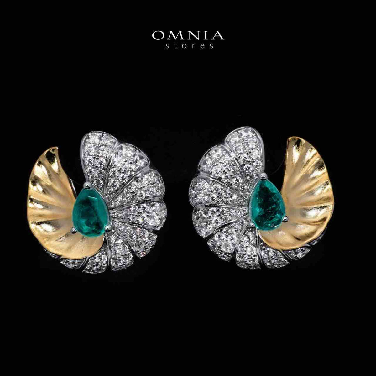 Omnia Sahara Gold and White Earrings With High Quality Simulated Diamonds In 925 Silver - OMNIASTORES UAE