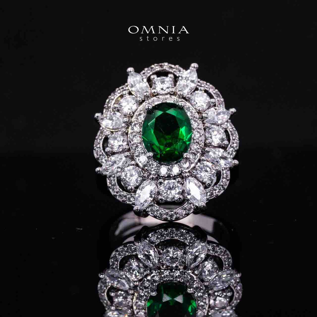 Omnia Esra Green Luxury Bridal Full Set in High Quality Zircon Stone Rhodium Plated - OMNIASTORES UAE
