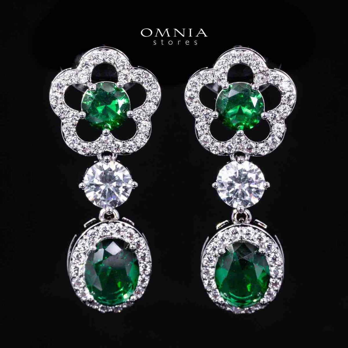Omnia Esra Green Luxury Bridal Full Set in High Quality Zircon Stone Rhodium Plated - OMNIASTORES UAE