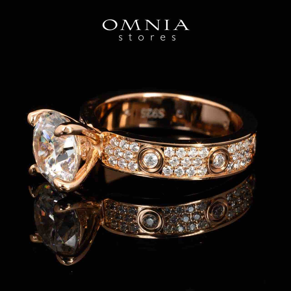 Omnia Ines Rose Gold Round Cut Ring With Certified High Quality Lab Crafted Stones In 925 Silver 0.11ct - OMNIASTORES UAE