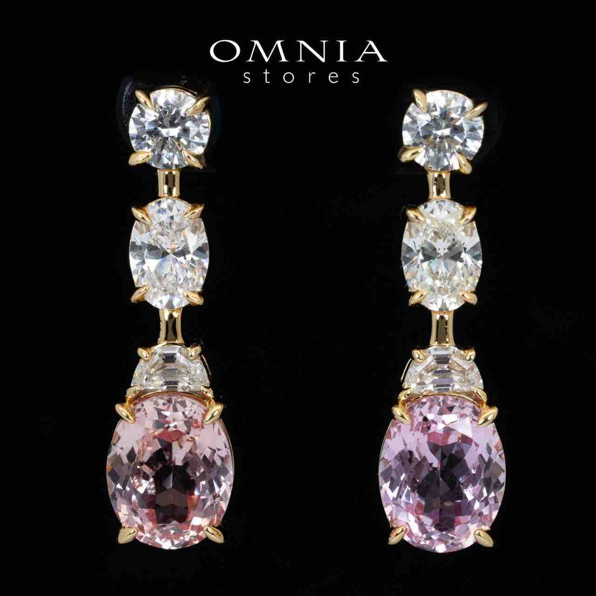 Omnia Rayla Gold and Pink Drop Earrings With High Quality Certified Lab Crafted Stones In 925 Silver 5ct - OMNIASTORES UAE