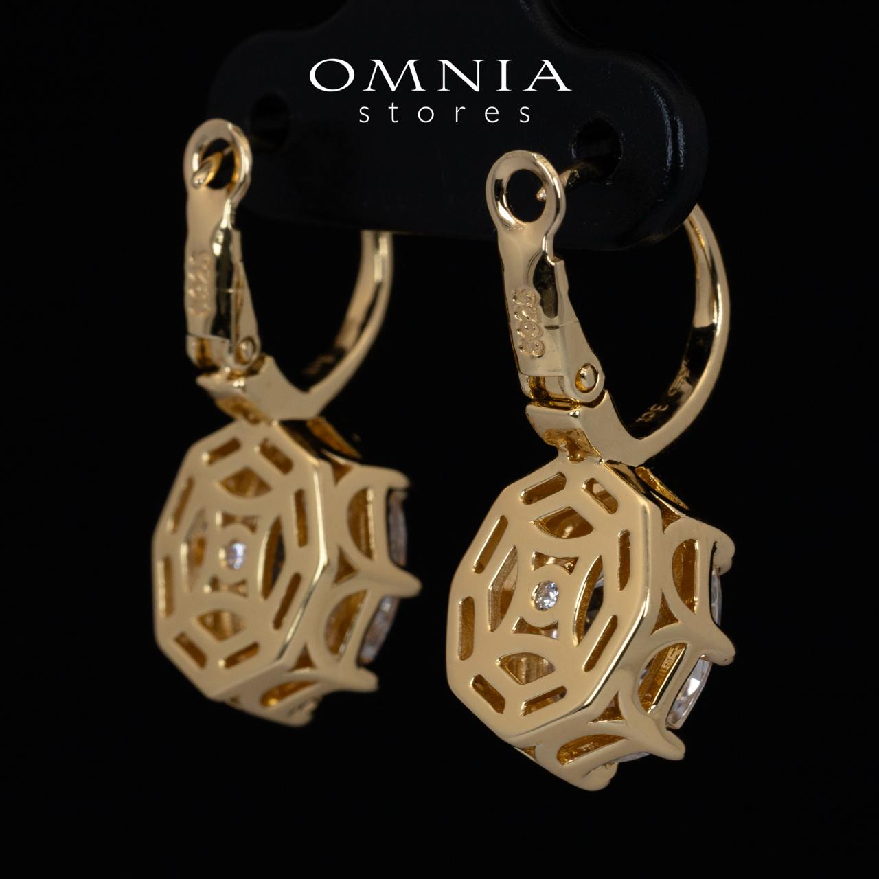 Omnia Aadya White and Gold Drop Earrings With High Quality Certified Lab Crafted Stones In 925 Silver 3ct - OMNIASTORES UAE