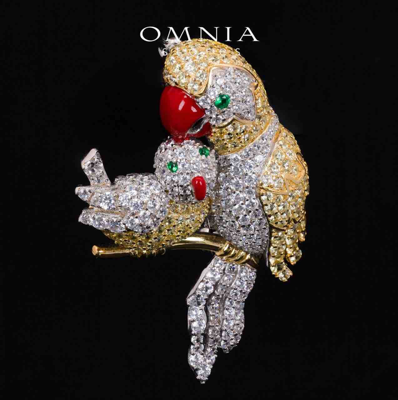 Omnia Taliah Multicolor Brid Brooch With High Quality Simulated Diamonds In 925 Silver - OMNIASTORES UAE